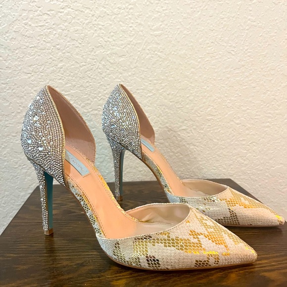 Blue Bottom Betsey Johnson Rhinestone Heels - Picture 1 of 5